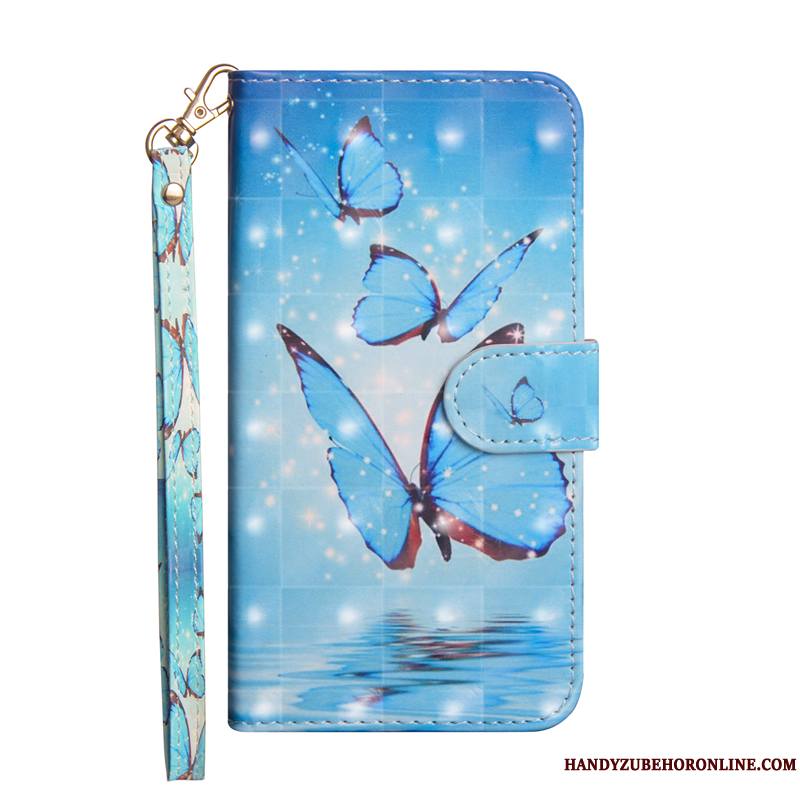 Huawei P20 Housse Peinture Étui En Cuir Bleu Incassable Coque De Téléphone Papillon