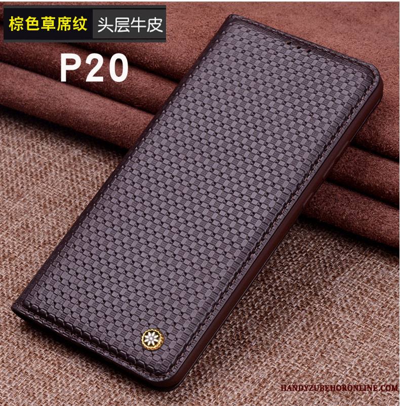 Huawei P20 Incassable Luxe Coque De Téléphone Bovins Modèle Fleurie Cuir Véritable Protection