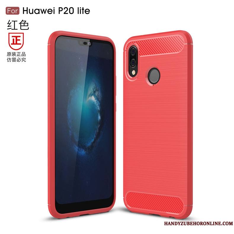 Huawei P20 Lite Coque Silicone Rouge Fluide Doux Étui Fibre Soie Incassable