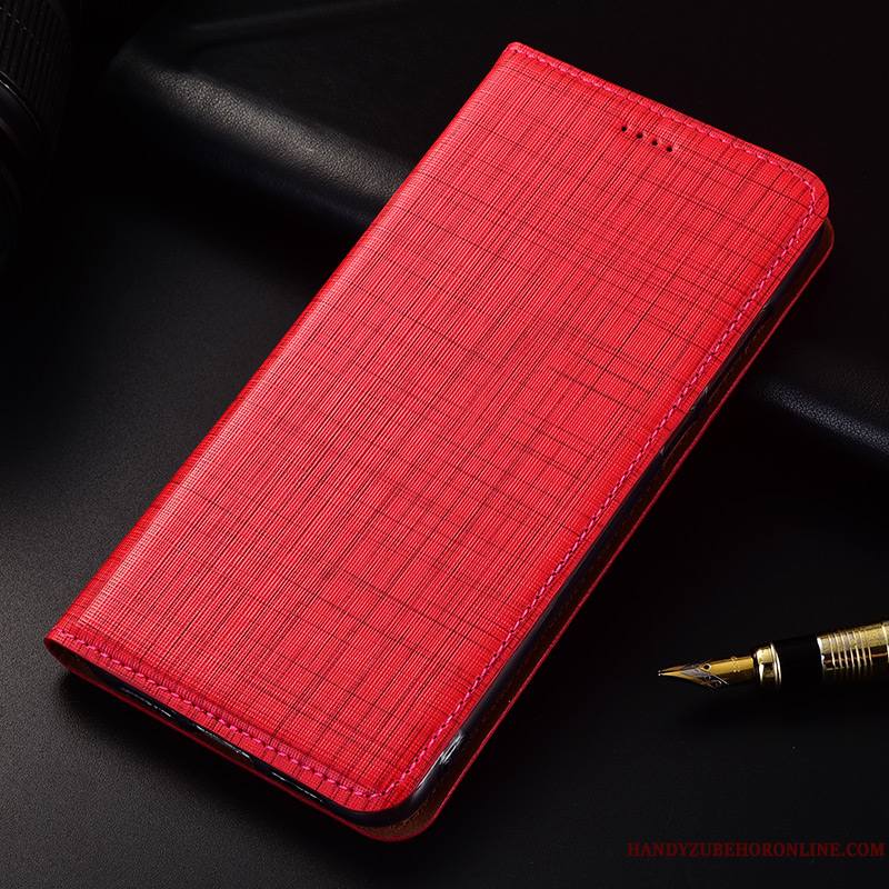 Huawei P20 Lite Étui En Cuir Cuir Véritable Coque Protection Silicone De Téléphone Rouge