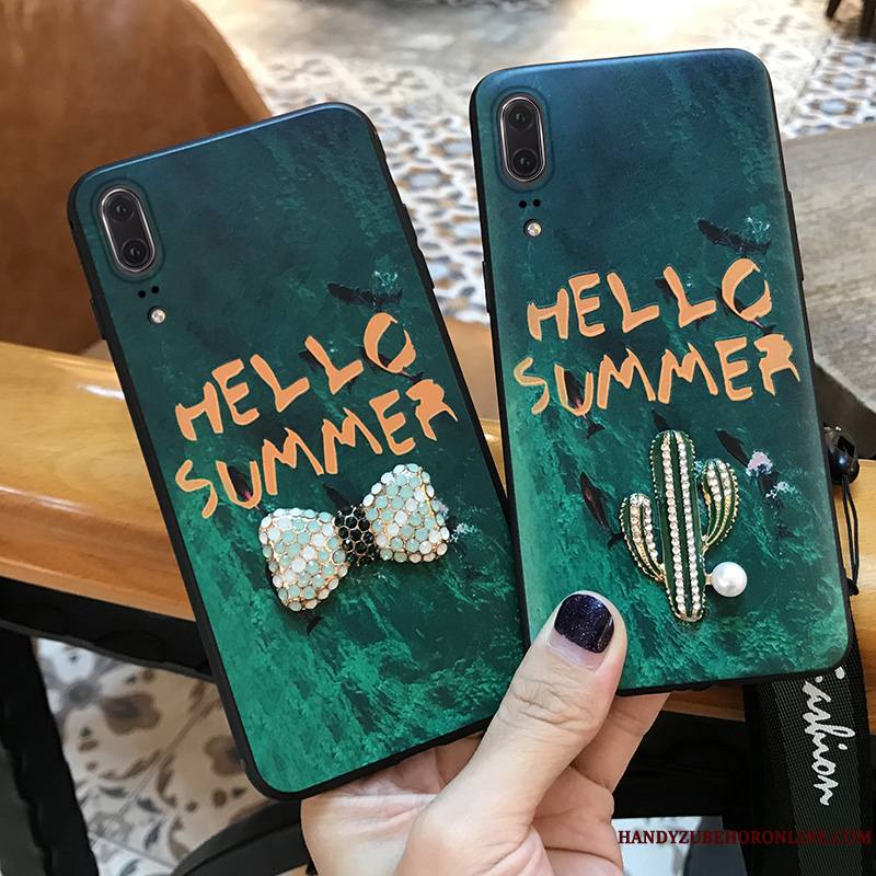 Huawei P20 Net Rouge Marque De Tendance Cou Suspendu Coque De Téléphone Vert Foncé Étui Strass