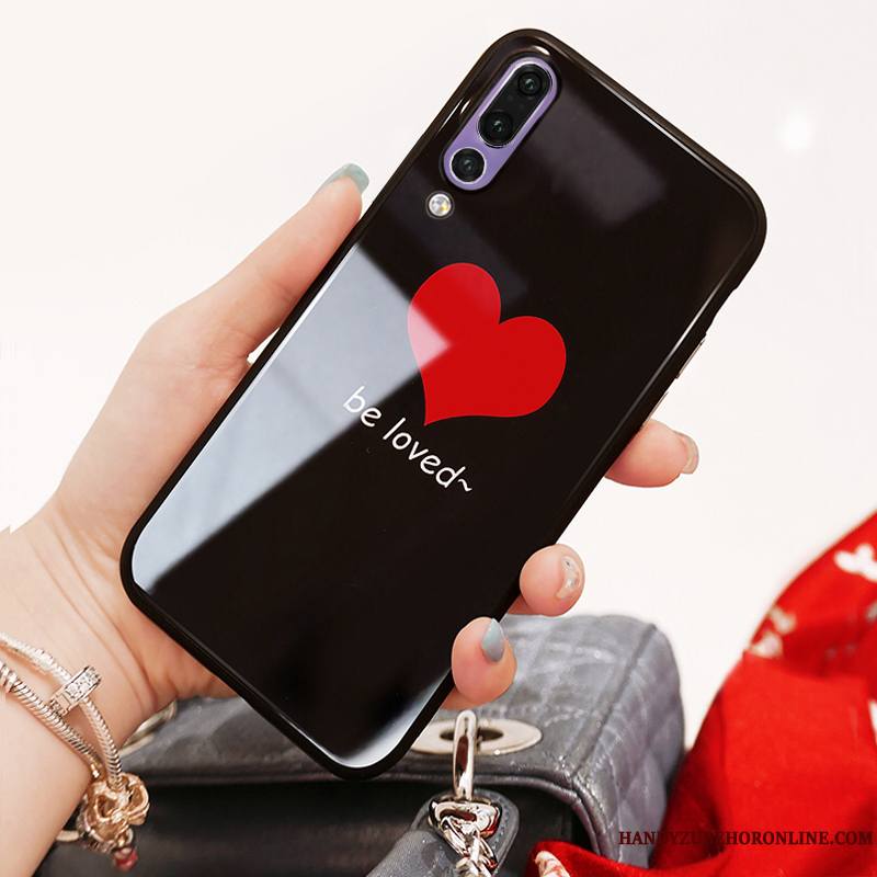 Huawei P20 Pro Incassable Amour Noir Net Rouge Tout Compris Coque De Téléphone Marque De Tendance