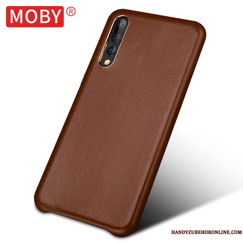 Huawei P20 Pro Étui Cuir Véritable Coque De Téléphone Marron Peau De Mouton Petit Bovins