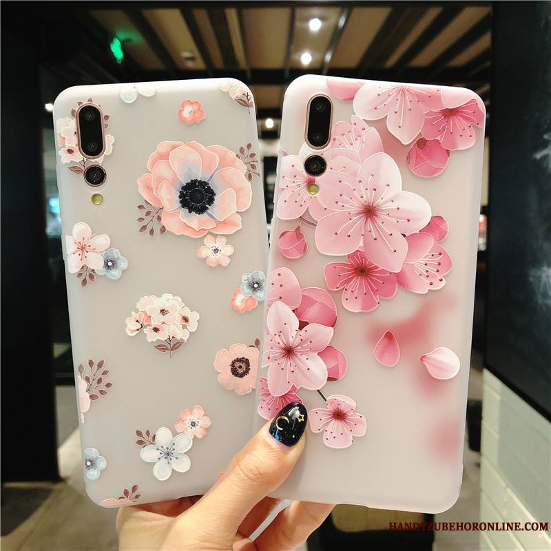 Huawei P20 Pro Étui Protection Fleur Incassable Gaufrage Coque De Téléphone Rose