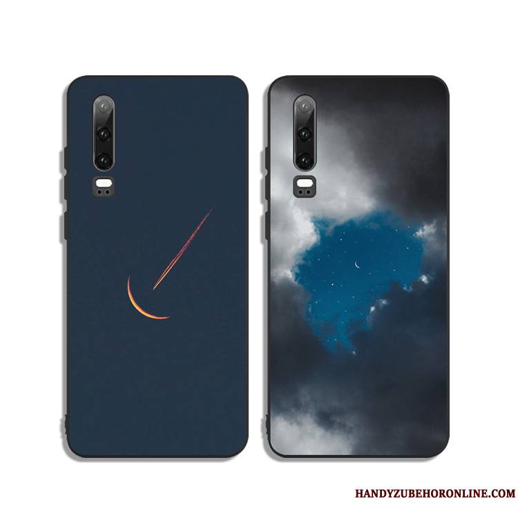 Huawei P30 Coque Ciel Étoilé Bleu Silicone Incassable Tout Compris Fluide Doux Noir