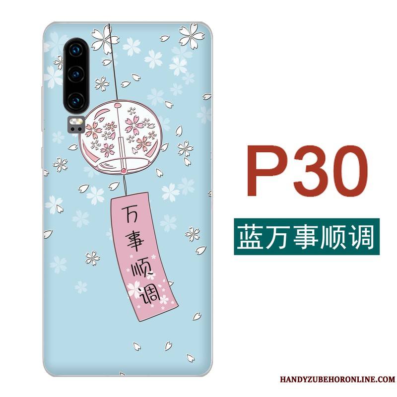 Huawei P30 Coque De Téléphone Bleu Peinte À La Main Vent Sakura Frais