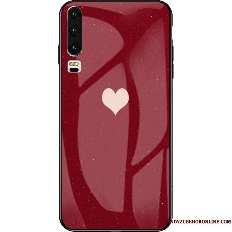 Huawei P30 Coque De Téléphone Marque De Tendance Tout Compris Rouge Net Rouge Incassable Verre