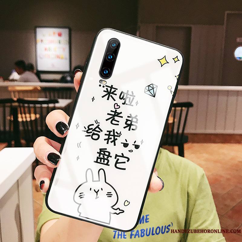 Huawei P30 Coque De Téléphone Miroir Verre Dessin Animé Étui Protection Fluide Doux