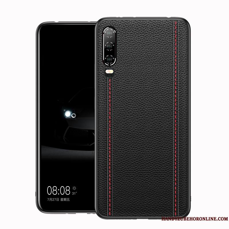 Huawei P30 Coque De Téléphone Protection Étui Noir Marque De Tendance Étui En Cuir Cuir Véritable