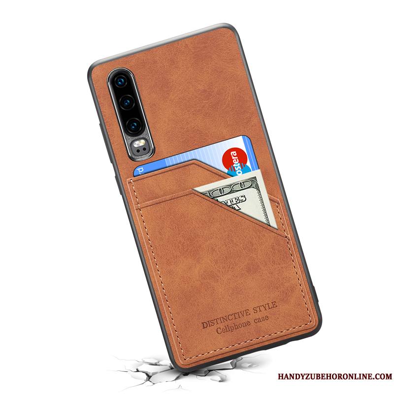 Huawei P30 Coque Incassable Nouveau Protection Tout Compris Carte Étui Cuir Véritable