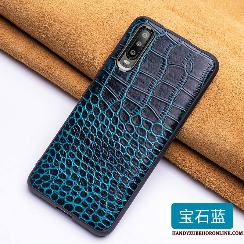 Huawei P30 Coque Luxe Qualité Bleu Business Étui Tout Compris Incassable