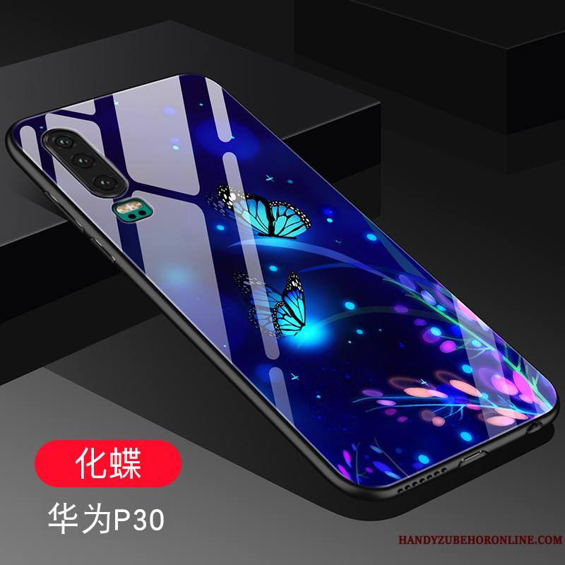 Huawei P30 Coque Silicone Style Chinois Étui Miroir Amoureux Bleu Luxe