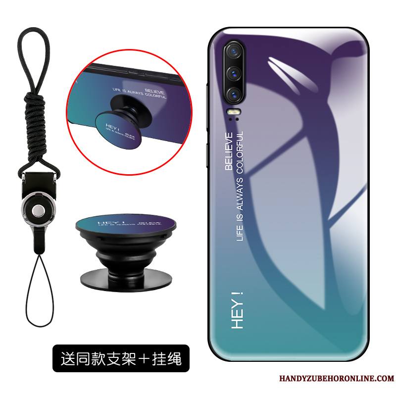Huawei P30 Coque Silicone Violet Incassable Personnalité Verre Trempé Miroir Étui