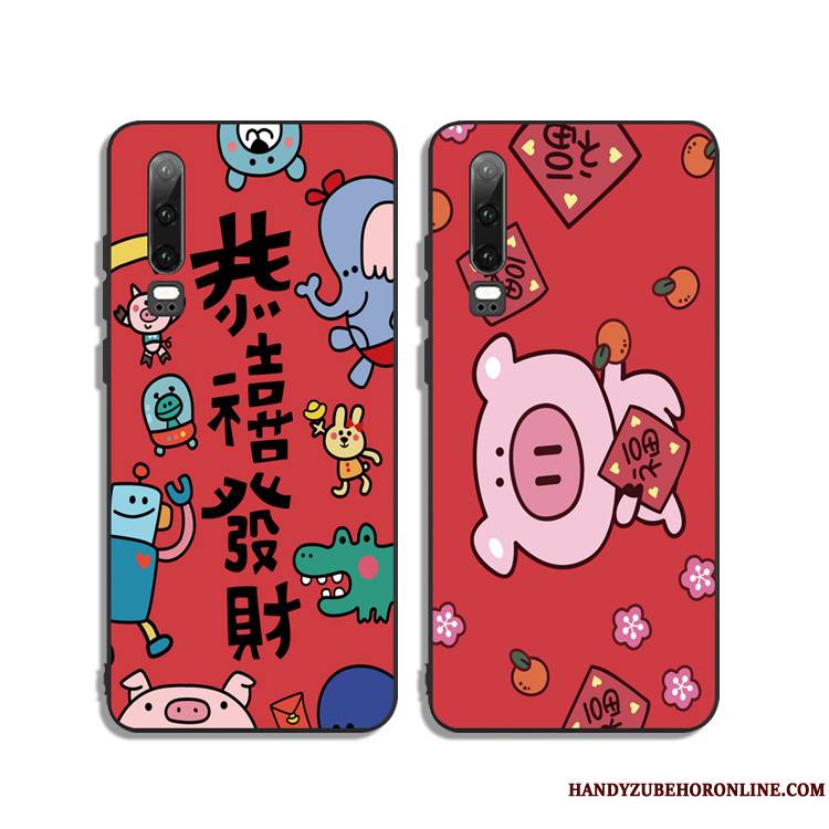 Huawei P30 Coque Tout Compris Dessin Animé De Fête Protection Silicone Rouge Étui