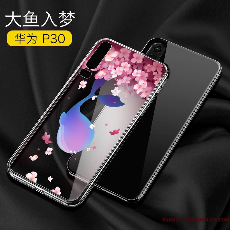 Huawei P30 Coque Verre Créatif Luxe Transparent Très Mince Simple Rose