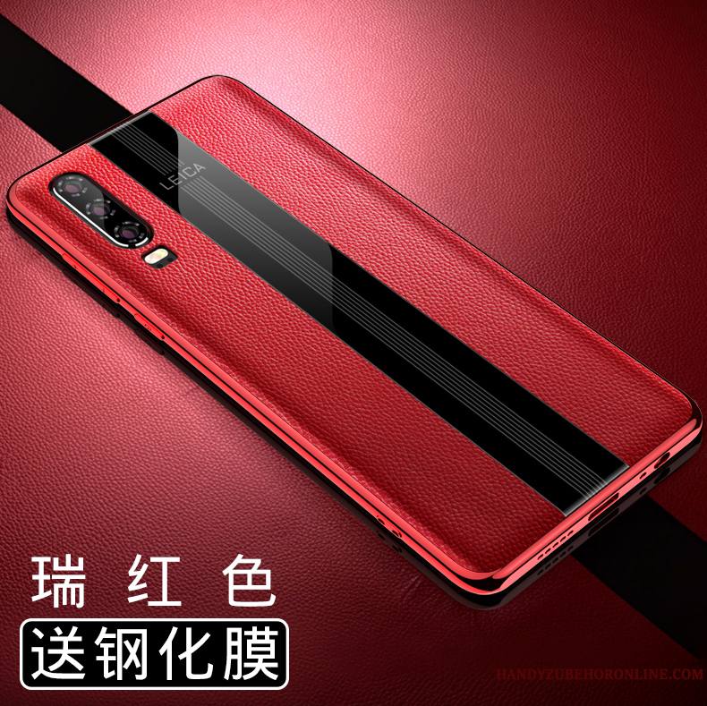 Huawei P30 Cuir Véritable Incassable Tout Compris Étui Silicone Coque De Téléphone Protection