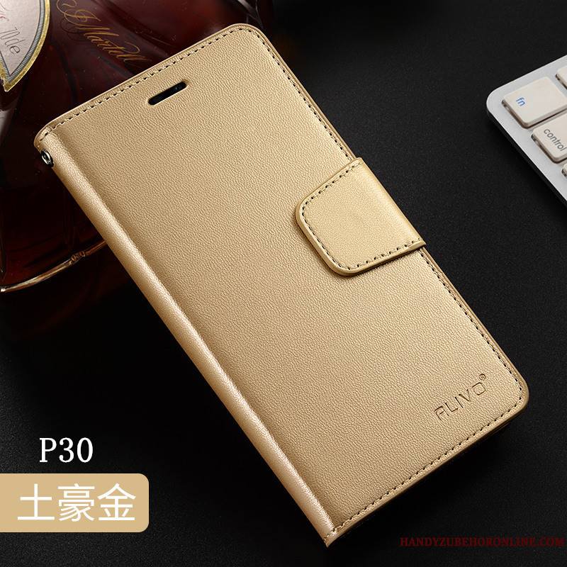 Huawei P30 Incassable Tout Compris Étui En Cuir Coque Or De Téléphone Fluide Doux