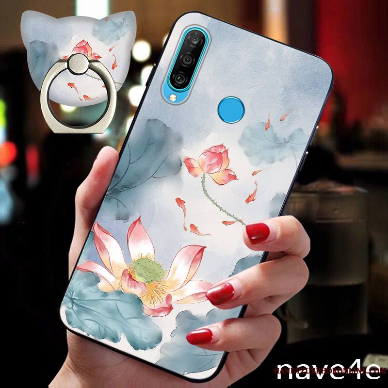 Huawei P30 Lite Fleur Tout Compris Coque Incassable Délavé En Daim Très Mince Silicone