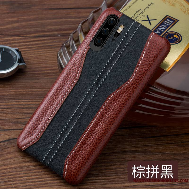 Huawei P30 Pro Coque Cuir Épissure Légères Nouveau Business Incassable Cuir Véritable