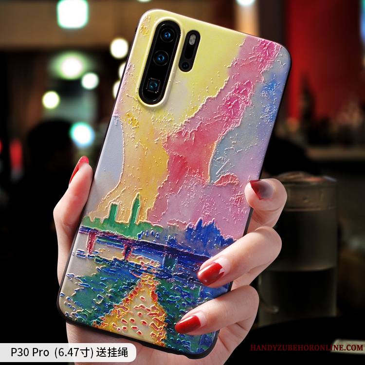 Huawei P30 Pro Très Mince Silicone Luxe Peinture À L'huile Étui Coque De Téléphone Incassable