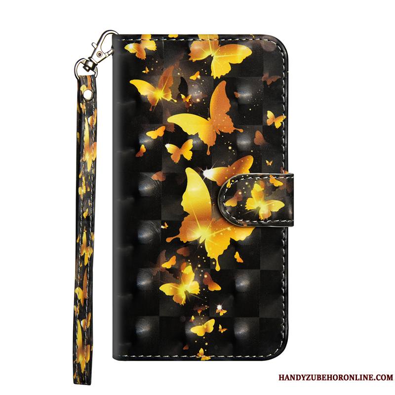 Huawei P30 Pro Étui En Cuir Coque De Téléphone Noir Incassable Papillon Or Protection