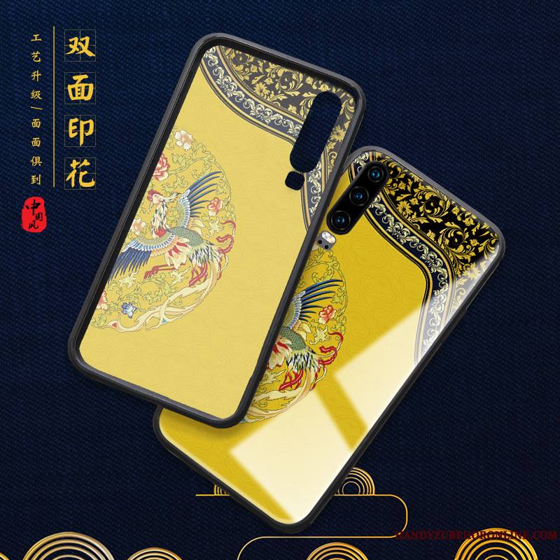 Huawei P30 Style Chinois Coque De Téléphone Ornements Suspendus Verre Tout Compris Jaune Support