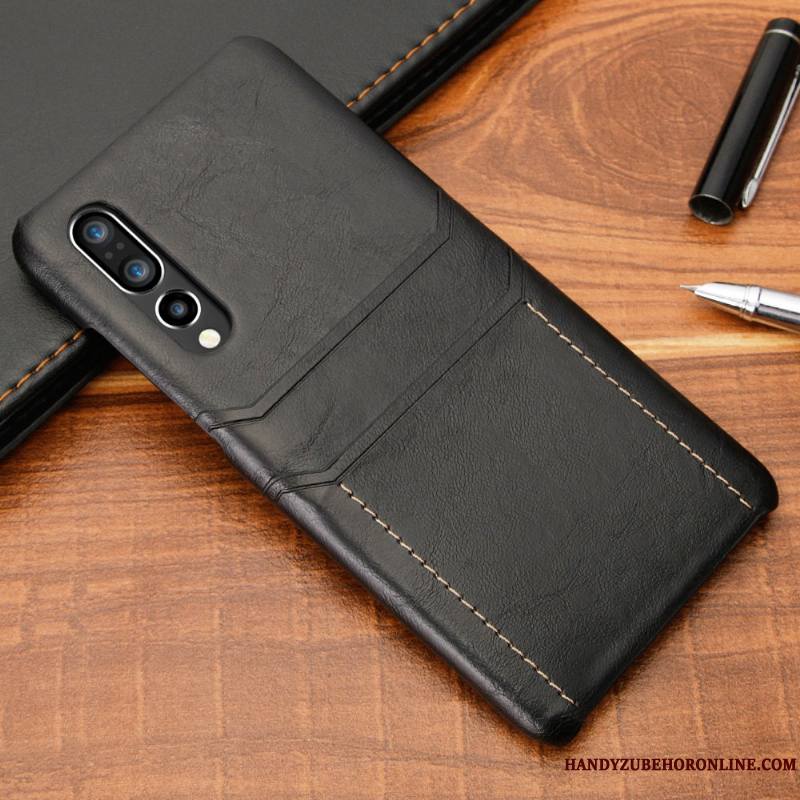 Huawei P30 Tendance Business Créatif Incassable Coque De Téléphone Noir Étui En Cuir