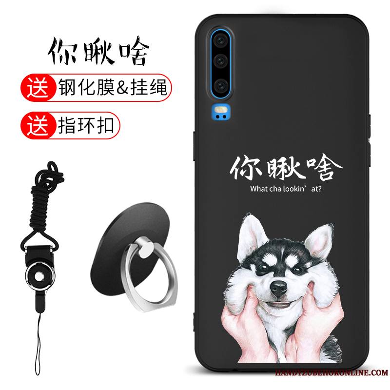 Huawei P30 Tout Compris Coque De Téléphone Noir Ornements Suspendus Étui Silicone Fluide Doux