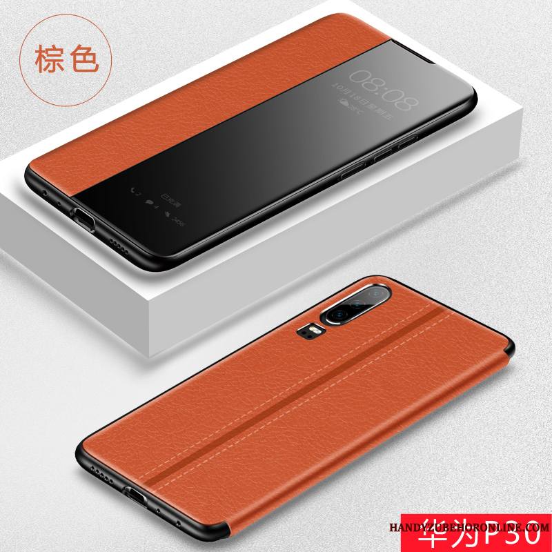 Huawei P30 Étui Coque De Téléphone Étui En Cuir Incassable Clamshell Protection