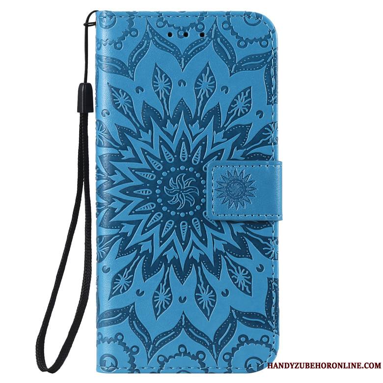 Huawei P30 Étui En Cuir Bleu Clamshell Fluide Doux Protection Coque De Téléphone Incassable