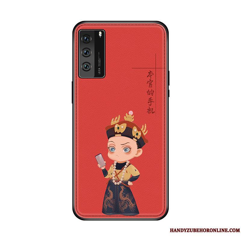 Huawei P40 Coque De Téléphone Protection Rouge Cuir Style Chinois Créatif Marque De Tendance