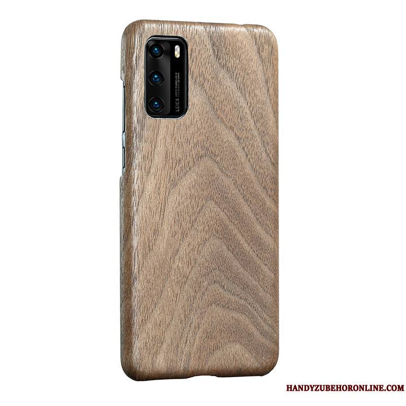 Huawei P40 En Bois Protection Marron Très Mince Étui Incassable Coque De Téléphone