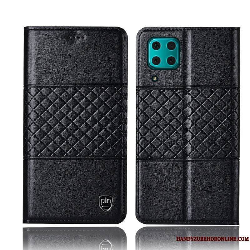 Huawei P40 Lite Housse Coque De Téléphone Protection Incassable Étui Noir Cuir Véritable