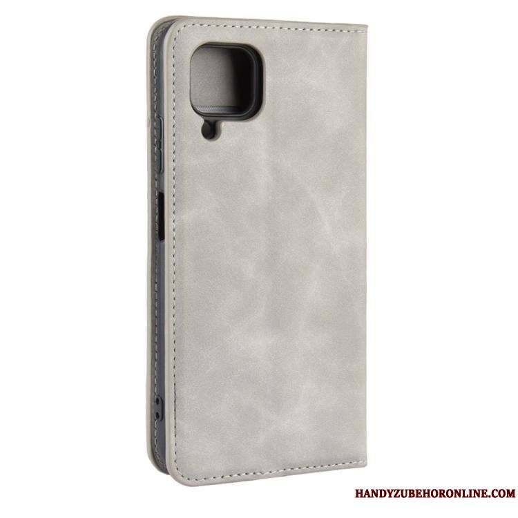 Huawei P40 Lite Portefeuille Clamshell Business Support Gris Étui En Cuir Coque De Téléphone