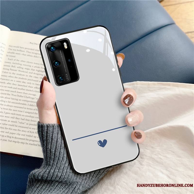 Huawei P40 Pro Coque Vent Amoureux Tendance Blanc Simple Très Mince Protection