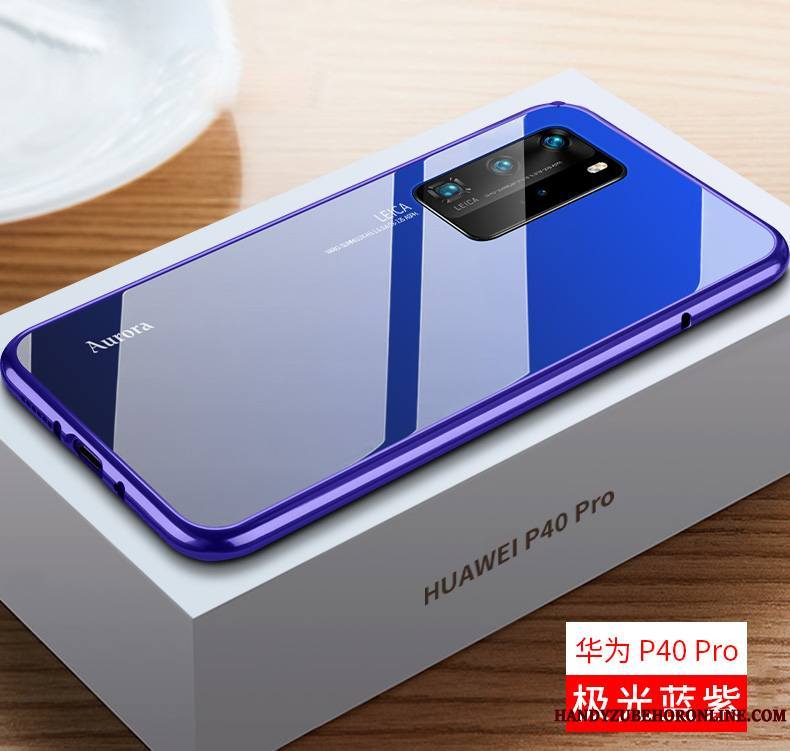 Huawei P40 Pro Personnalité Bleu Verre Coque Créatif Border Difficile