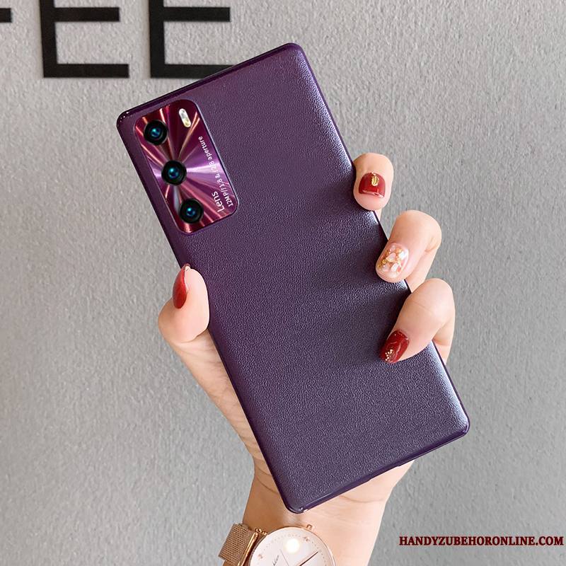 Huawei P40 Protection Incassable Étui Cuir Modèle Fleurie Coque De Téléphone Violet