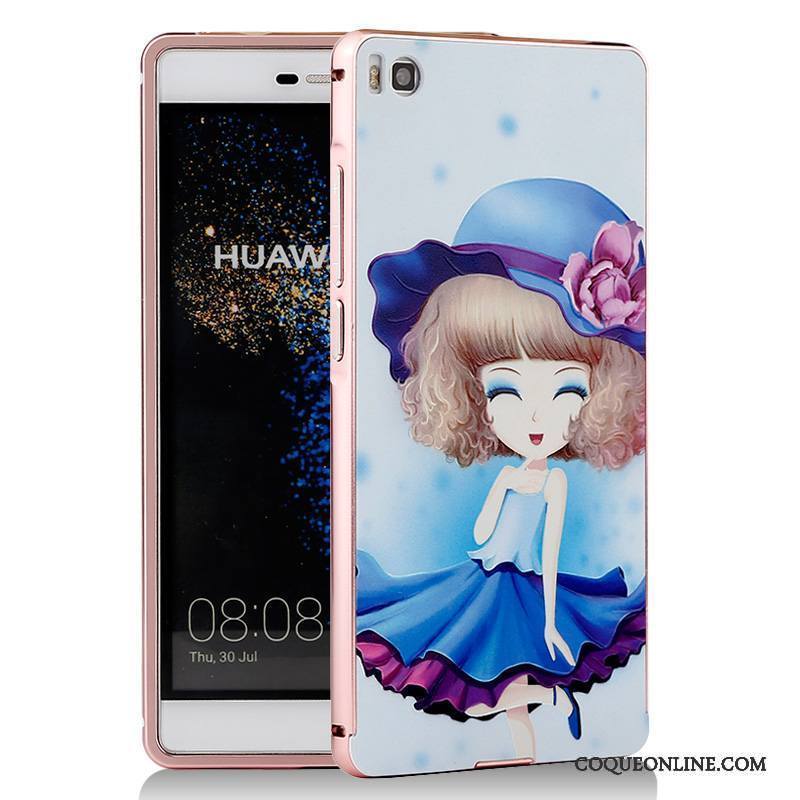 Huawei P8 Coque Métal Dessin Animé Bleu Téléphone Portable Protection Border Étui