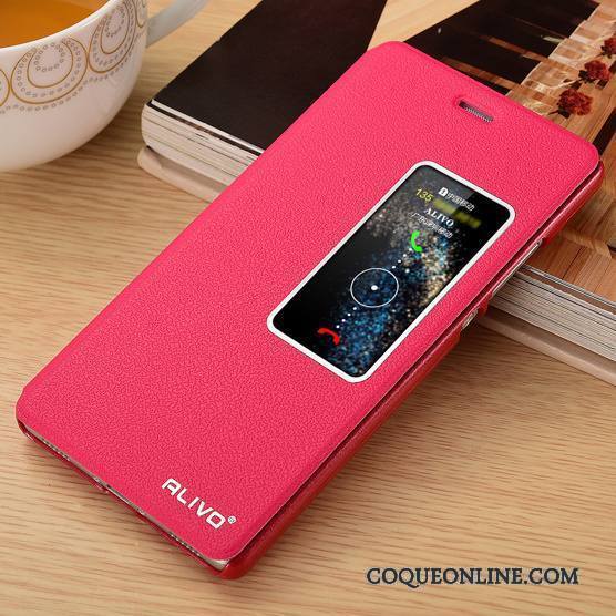 Huawei P8 Housse Incassable Protection Coque De Téléphone Rouge Étui En Cuir