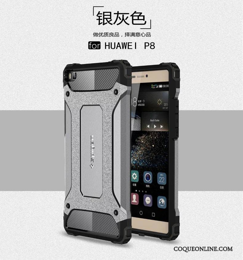 Huawei P8 Incassable Coque De Téléphone Gris Étui Silicone Tout Compris Trois Défenses