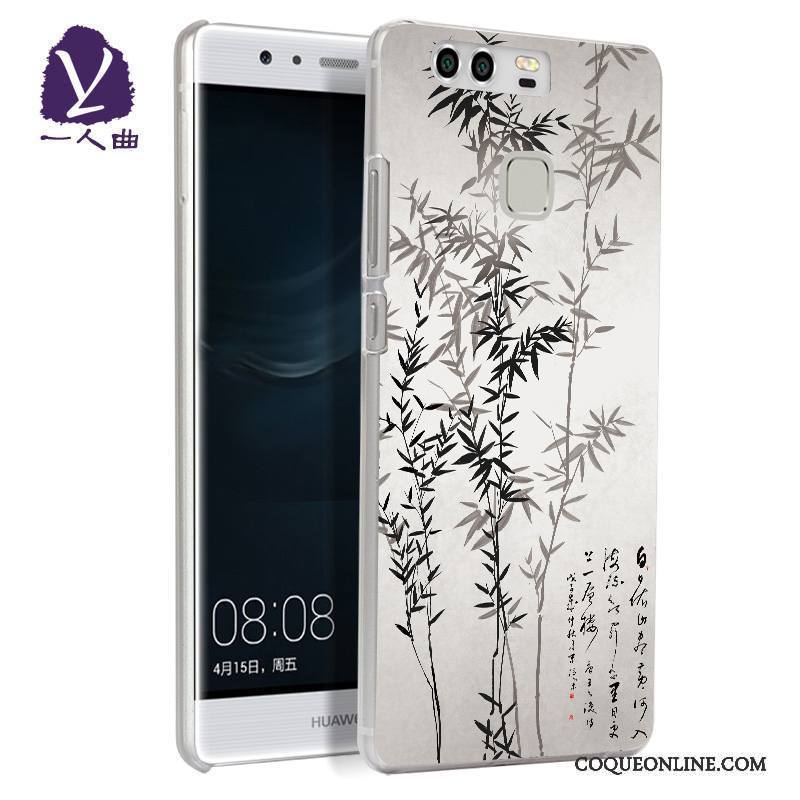 Huawei P9 Gris Coque De Téléphone Protection Incassable Délavé En Daim Peinture Créatif