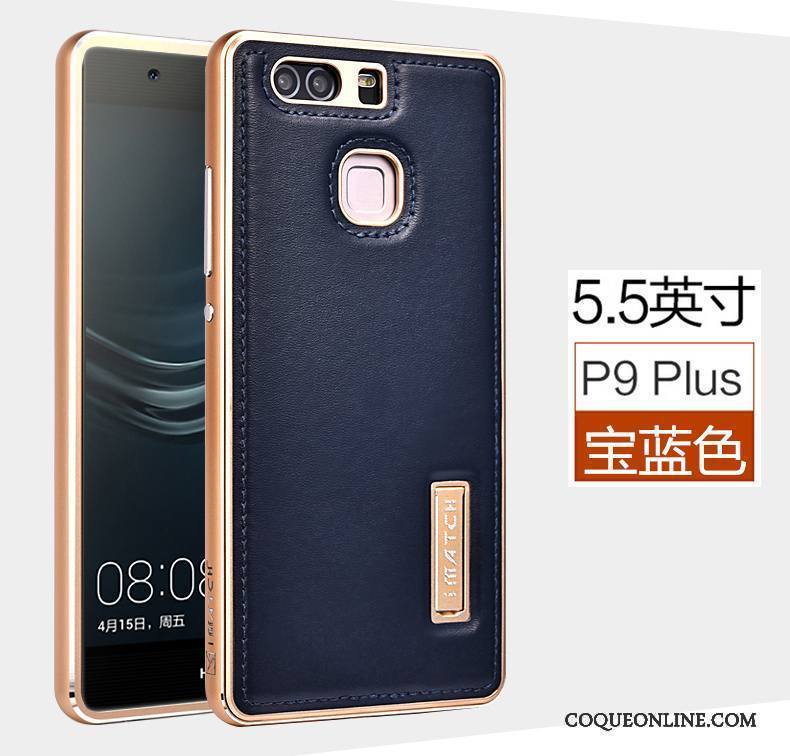 Huawei P9 Plus Coque Cuir Véritable Étui Protection Mesh Business Téléphone Portable Bleu