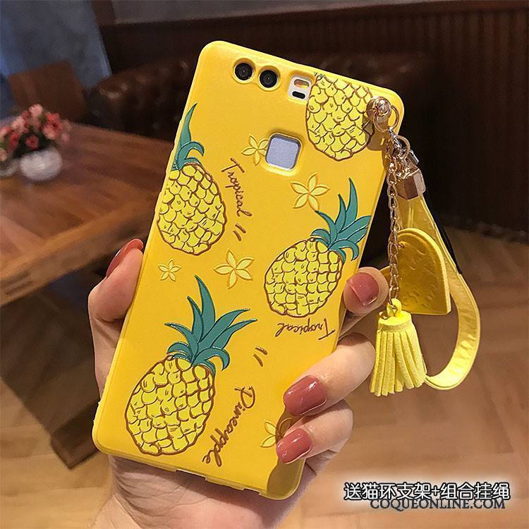 Huawei P9 Plus Fluide Doux Coque Support Gaufrage Jaune Amour Délavé En Daim