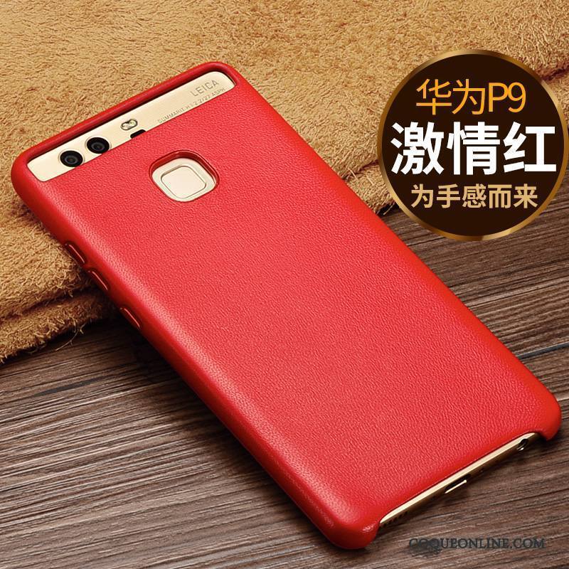 Huawei P9 Protection Légère Haute Qualité Coque De Téléphone Étui Rouge Cuir Véritable