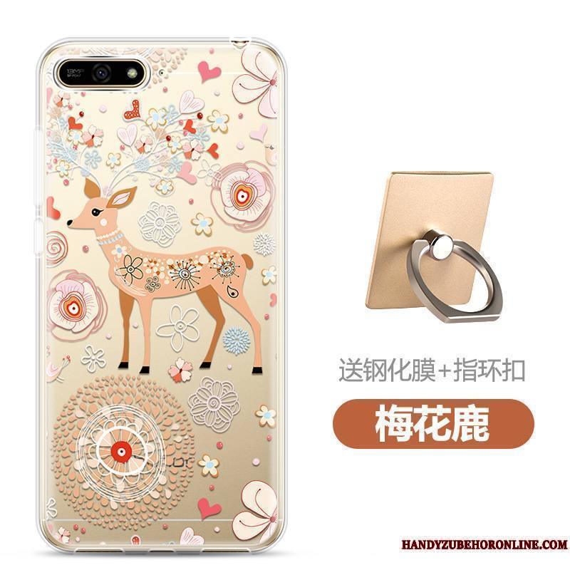 Huawei Y6 2018 Coque Tempérer Dessin Animé Téléphone Portable Fluide Doux Membrane Transparent Blanc