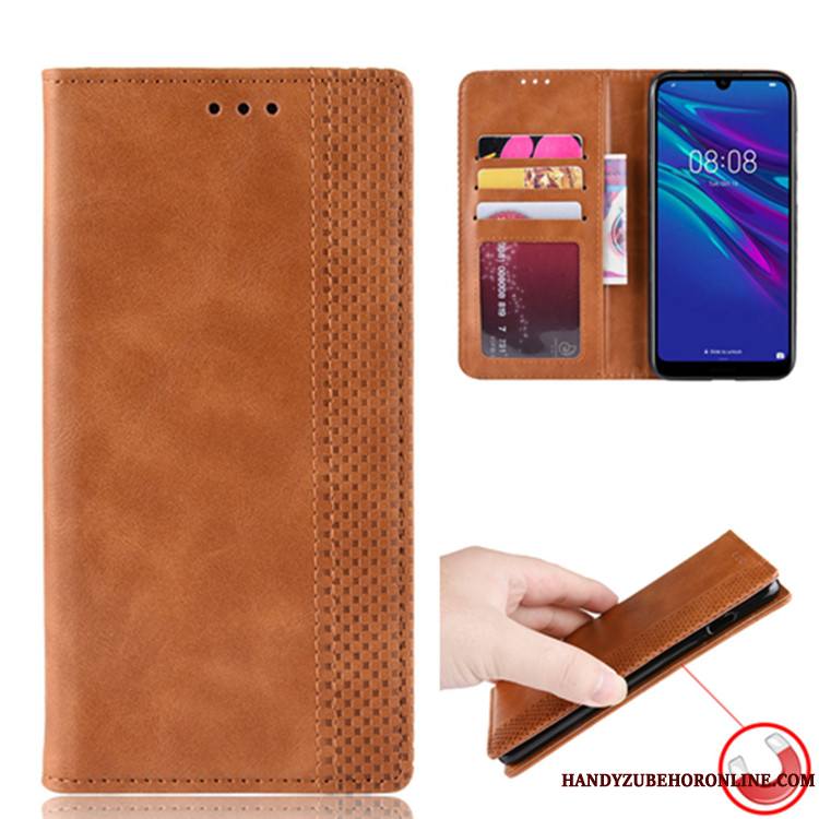 Huawei Y6 2019 Magnétisme Protection Étui Coque De Téléphone Étui En Cuir Portefeuille