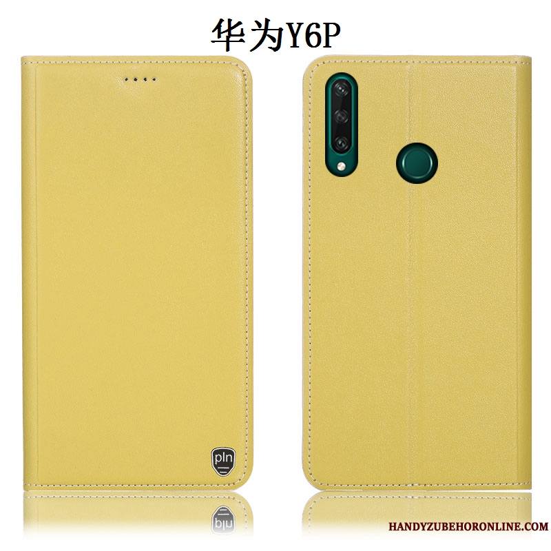 Huawei Y6p Protection Cuir Véritable Incassable Jaune Coque De Téléphone Tout Compris Étui