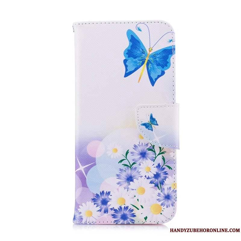 Huawei Y6s Coque Protection Peinture Dessin Animé Housse Blanc Papillon Étui En Cuir