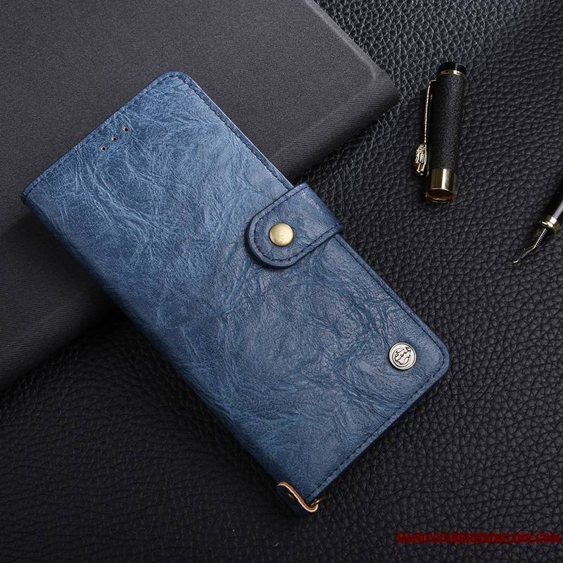 Huawei Y7 2018 Coque Cuir Véritable Protection Incassable Étui En Cuir Carte Portefeuilles Housse