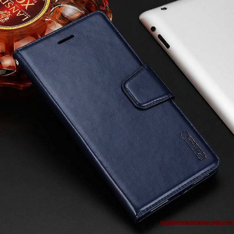 Huawei Y7 2018 Étui Portefeuille Coque De Téléphone Bleu Petit Étui En Cuir Carte